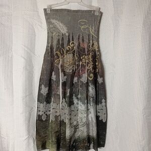 Lapis Olive Gray Ombre Midi Skirt with Floral Scroll Print